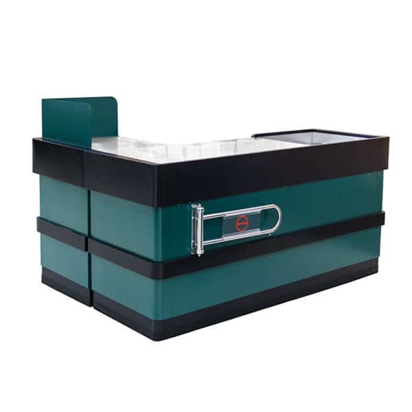 Green Checkout Stand with Entrance Gate
